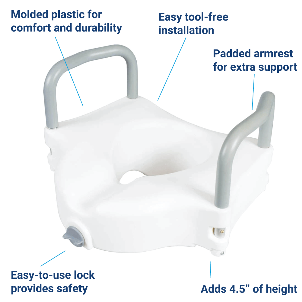 Carex Classics Raised Toilet Seat With Armrests - Image 2